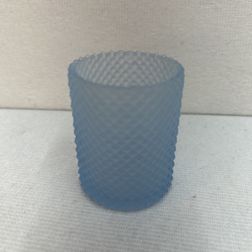Diamond Cut Votive Candle Holder/ Toothpick Holder Light Baby Blue Glass